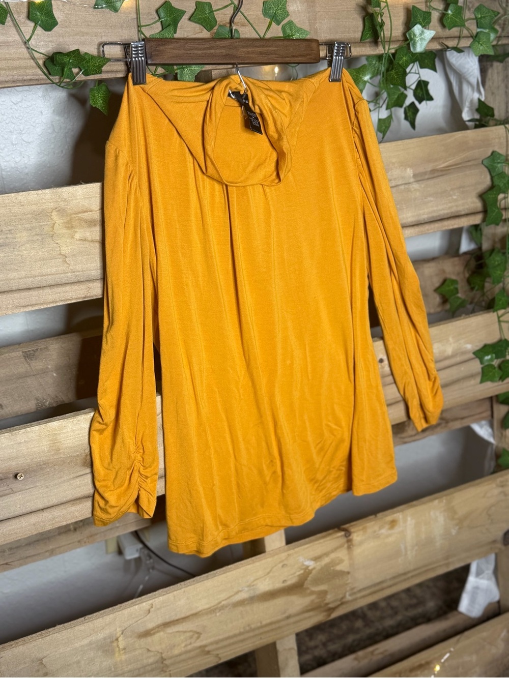 Cable & Gauge Mustard Yellow Hooded Long-Sleeve Top